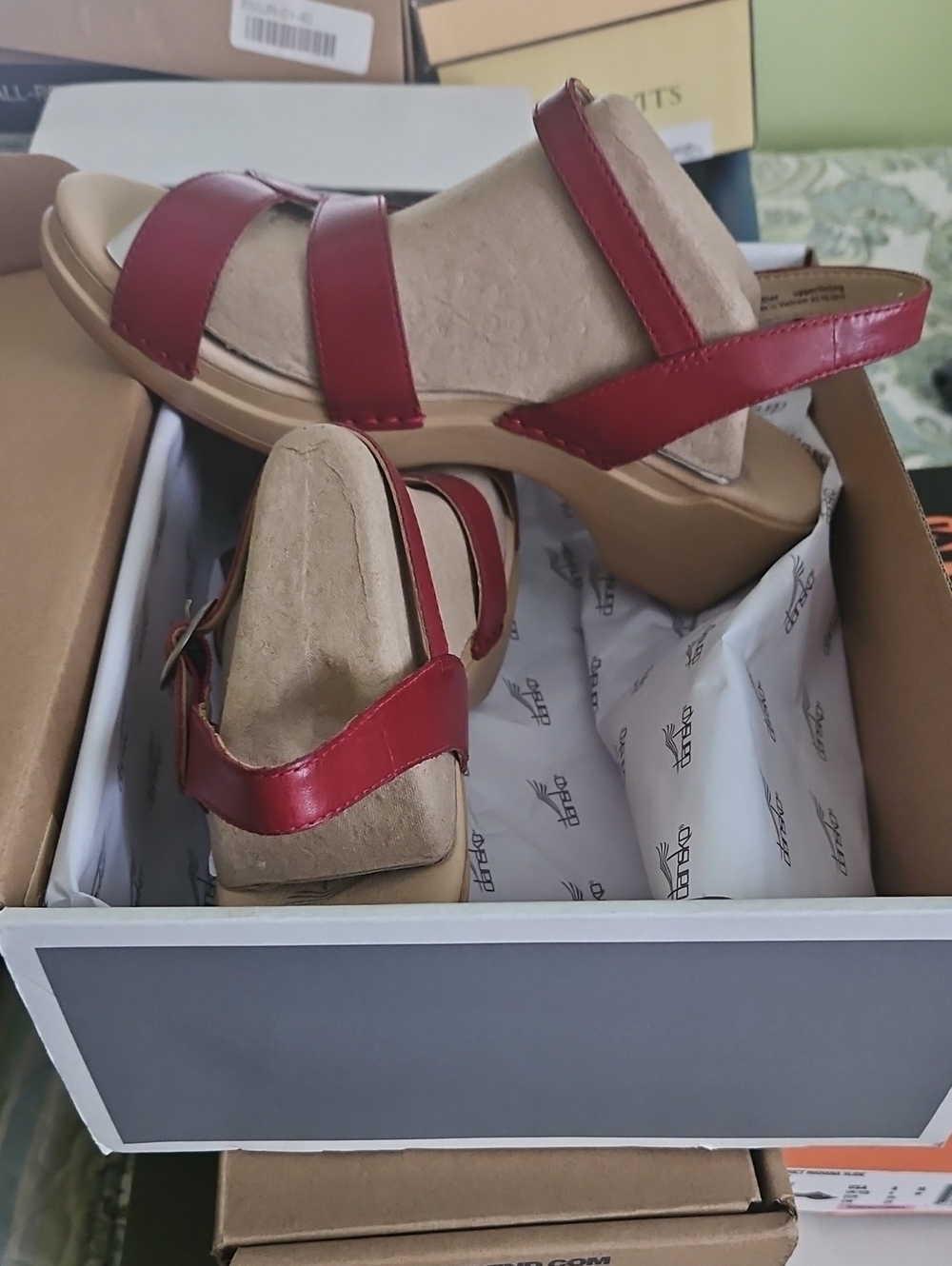 Dansko Red Leather Slingback Wedge Sandals